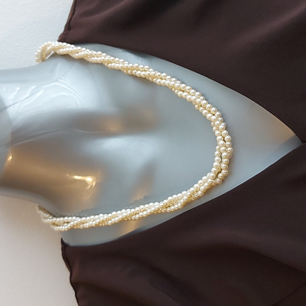 Faux 3 Strand Pearl Necklace